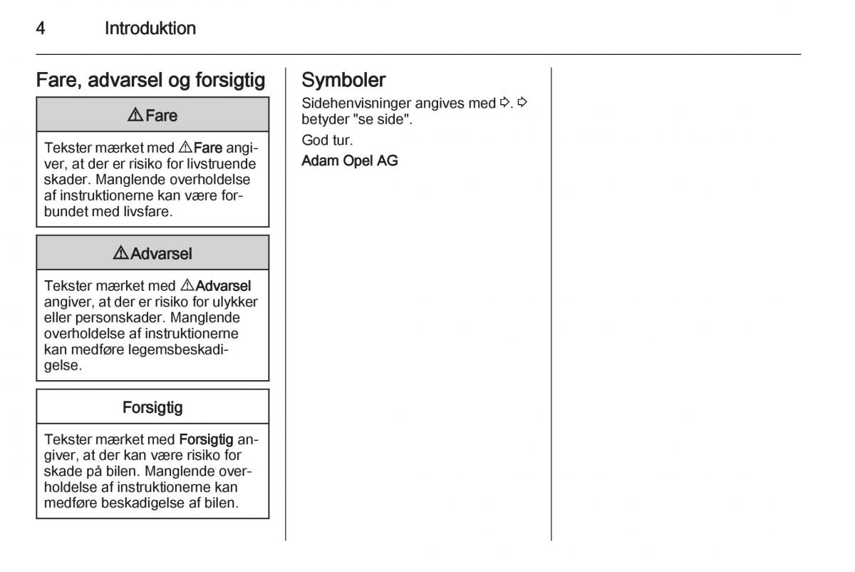 Opel Adam Bilens instruktionsbog / page 6