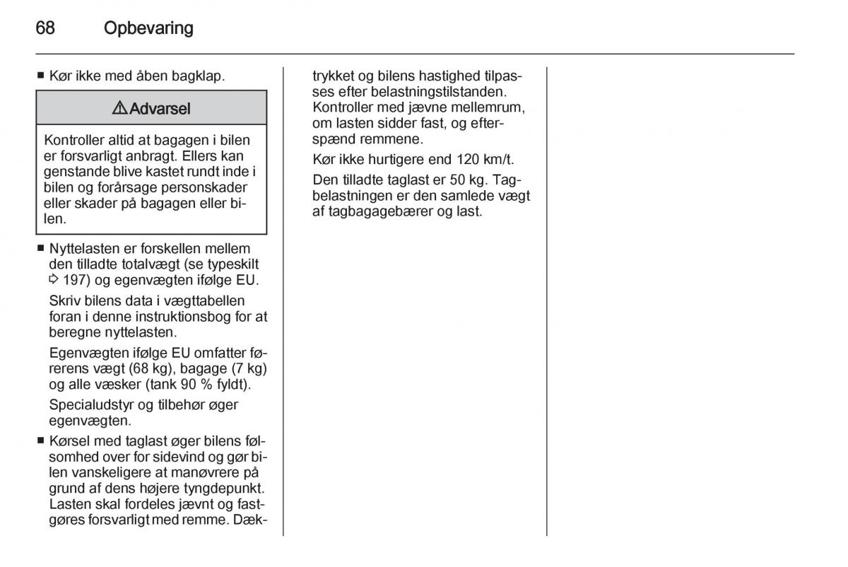 Opel Adam Bilens instruktionsbog / page 70