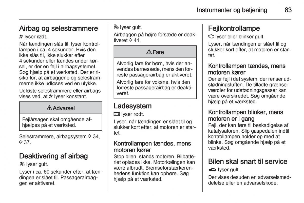 Opel Adam Bilens instruktionsbog / page 85