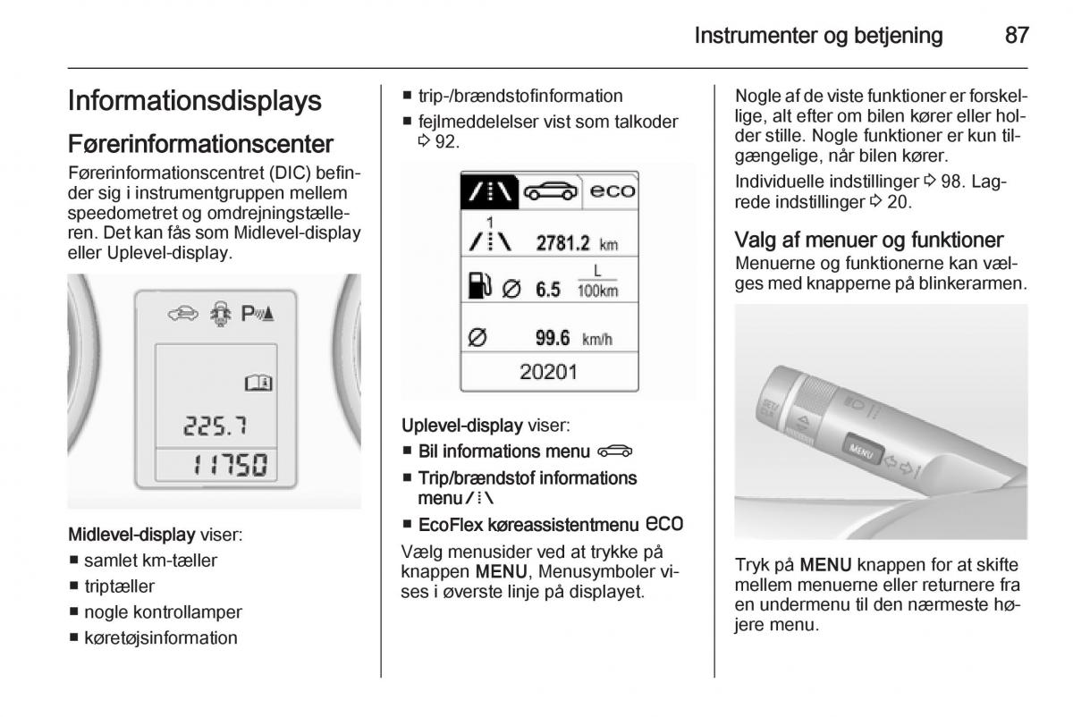 Opel Adam Bilens instruktionsbog / page 89