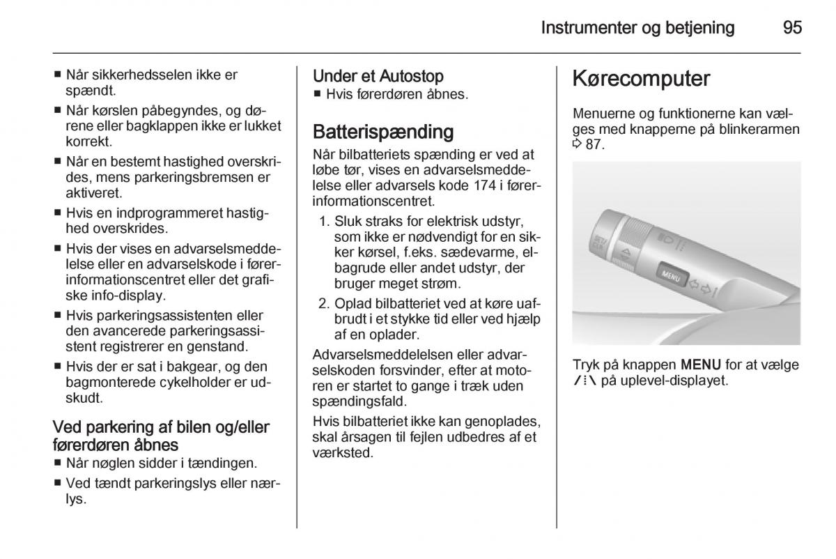 Opel Adam Bilens instruktionsbog / page 97