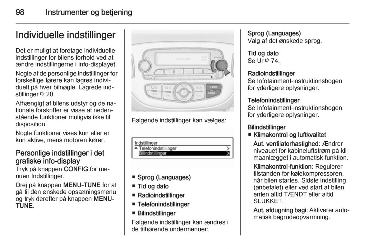 Opel Adam Bilens instruktionsbog / page 100