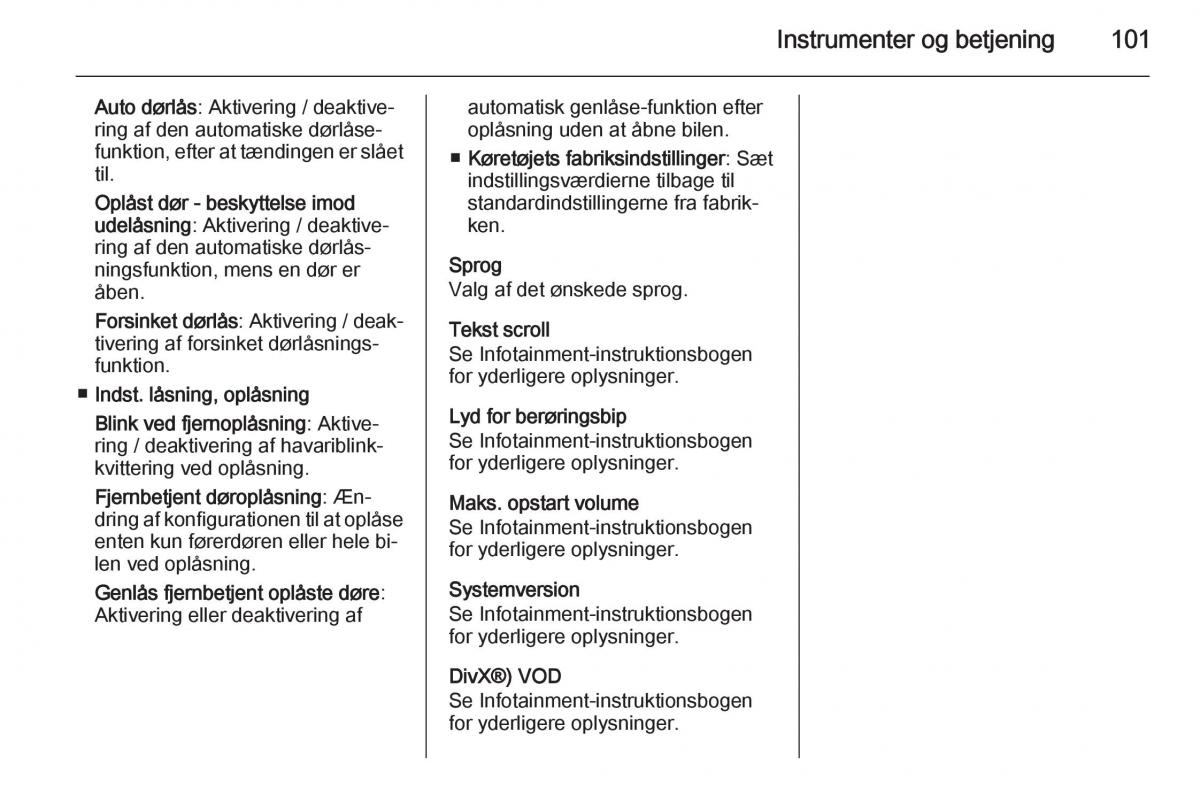 Opel Adam Bilens instruktionsbog / page 103