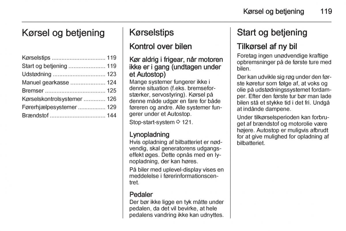 Opel Adam Bilens instruktionsbog / page 121