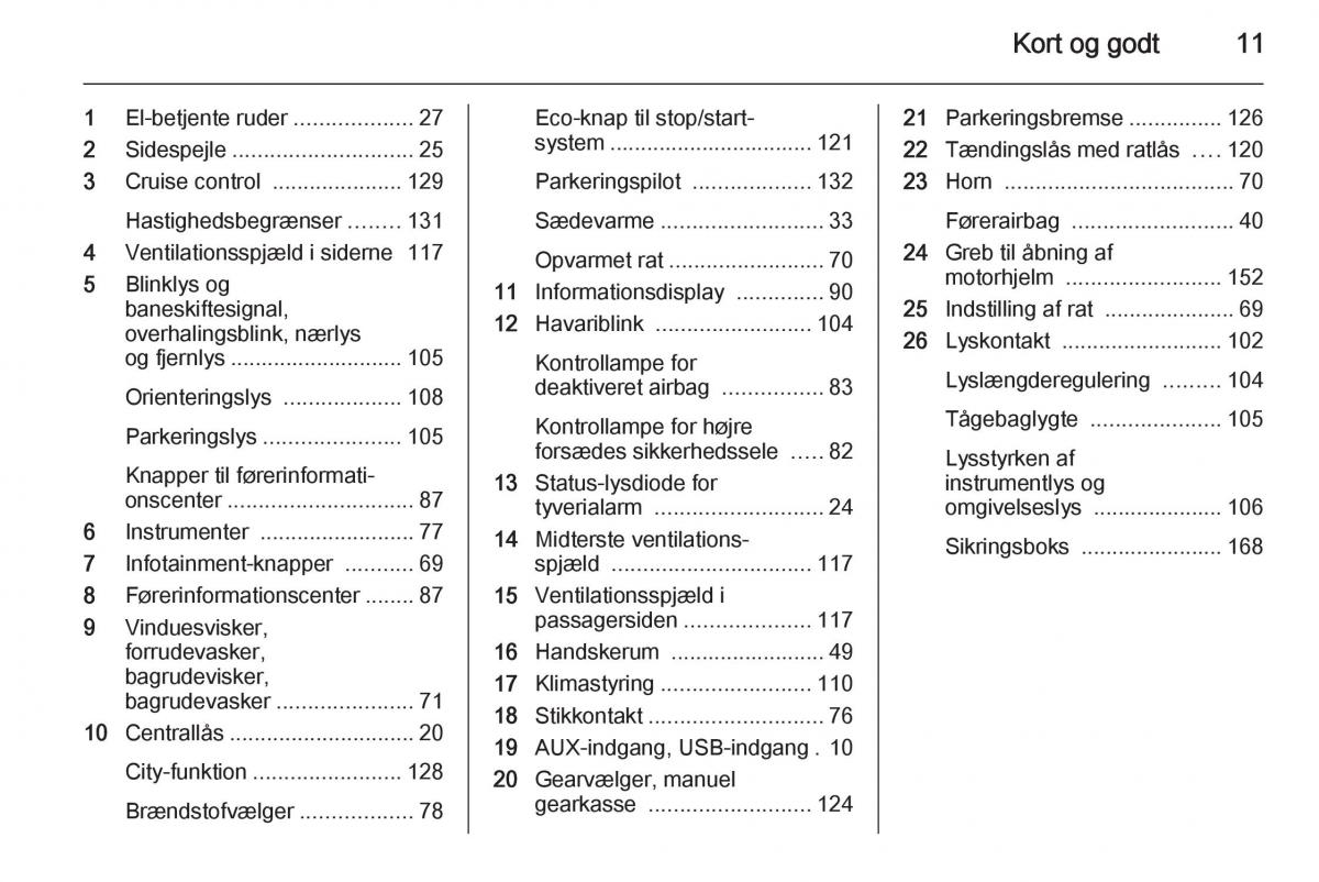 Opel Adam Bilens instruktionsbog / page 13