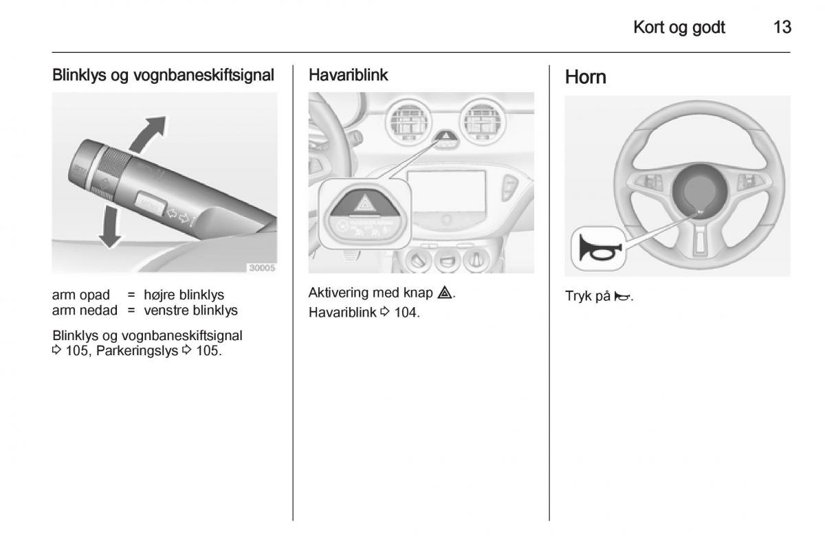 Opel Adam Bilens instruktionsbog / page 15