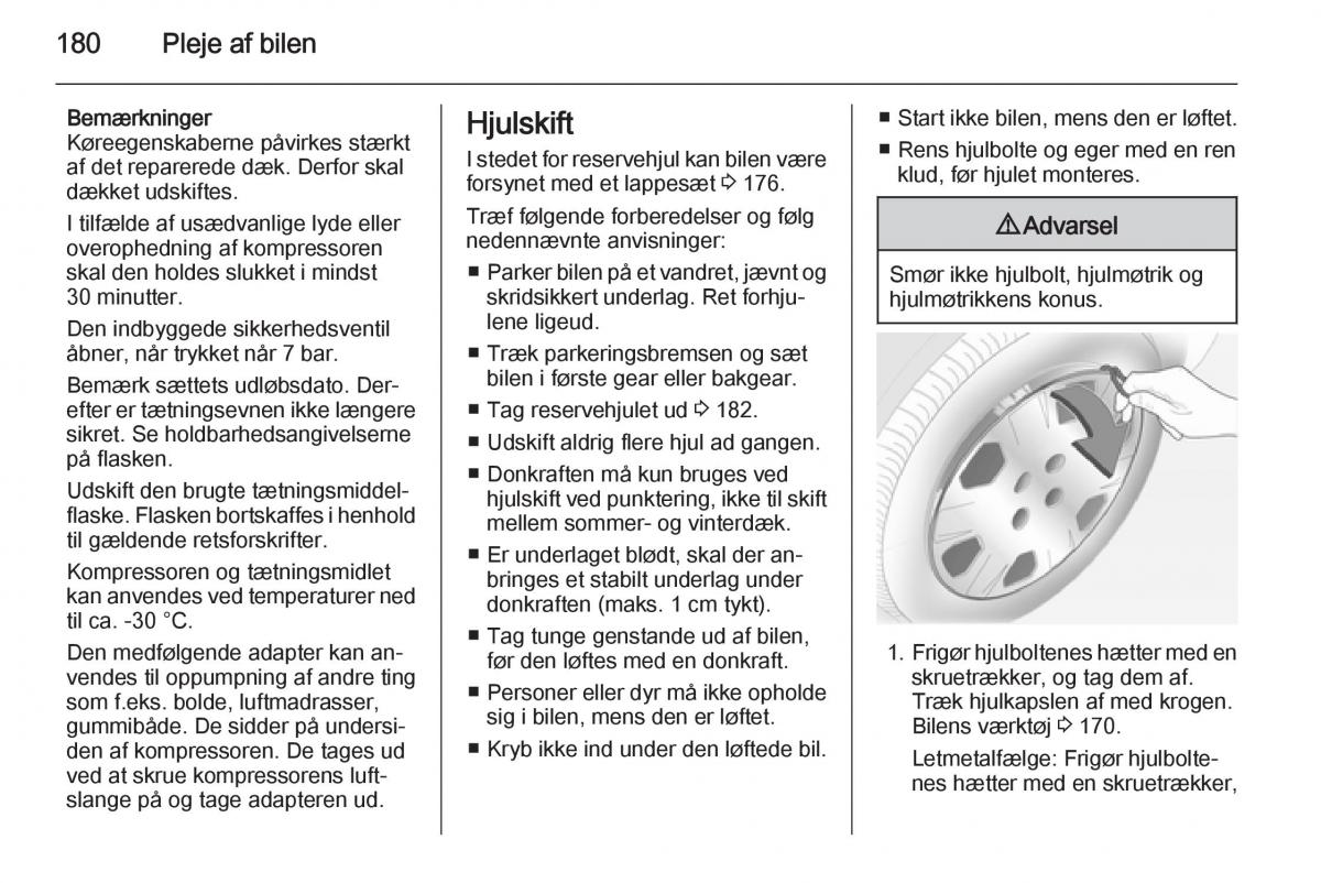 Opel Adam Bilens instruktionsbog / page 182