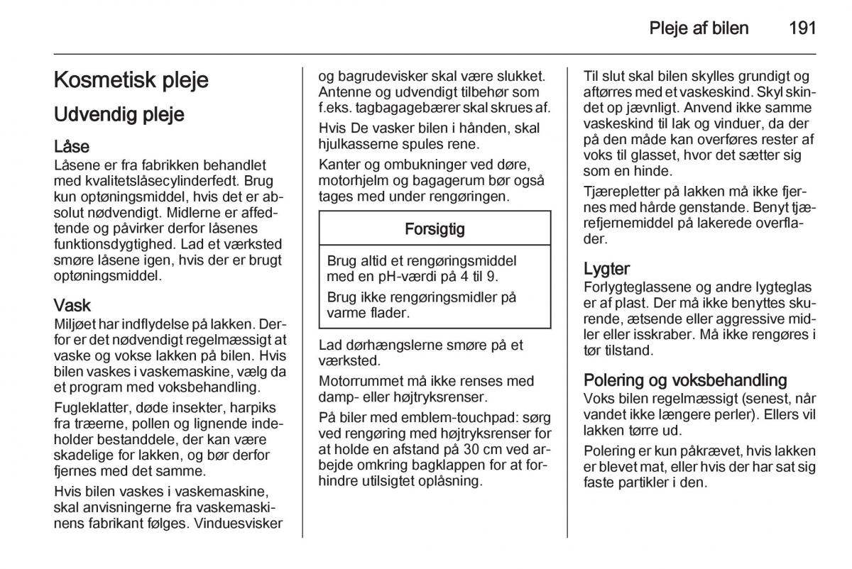 Opel Adam Bilens instruktionsbog / page 193