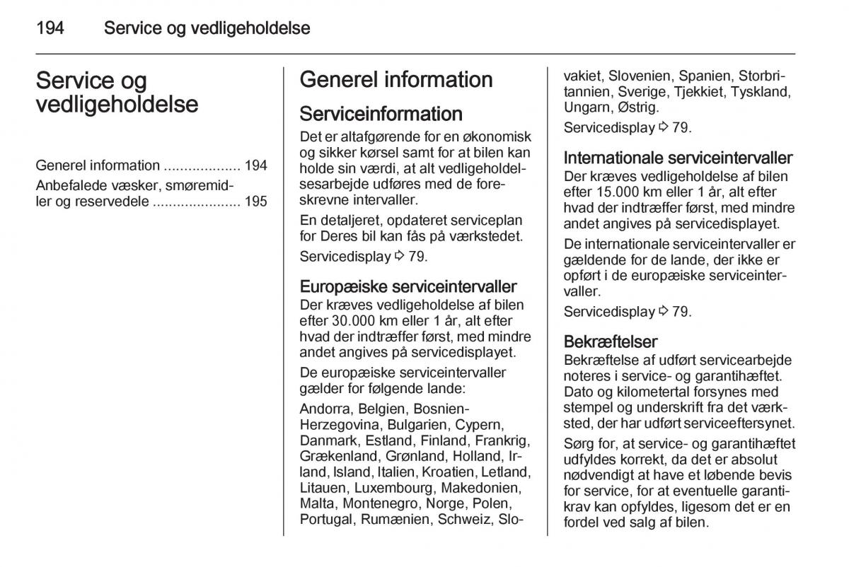 Opel Adam Bilens instruktionsbog / page 196