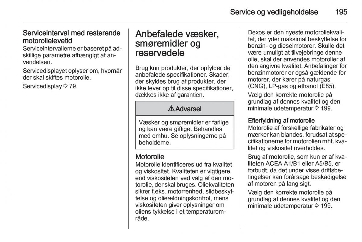 Opel Adam Bilens instruktionsbog / page 197