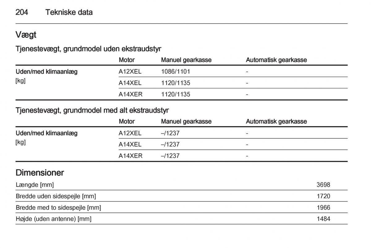 Opel Adam Bilens instruktionsbog / page 206