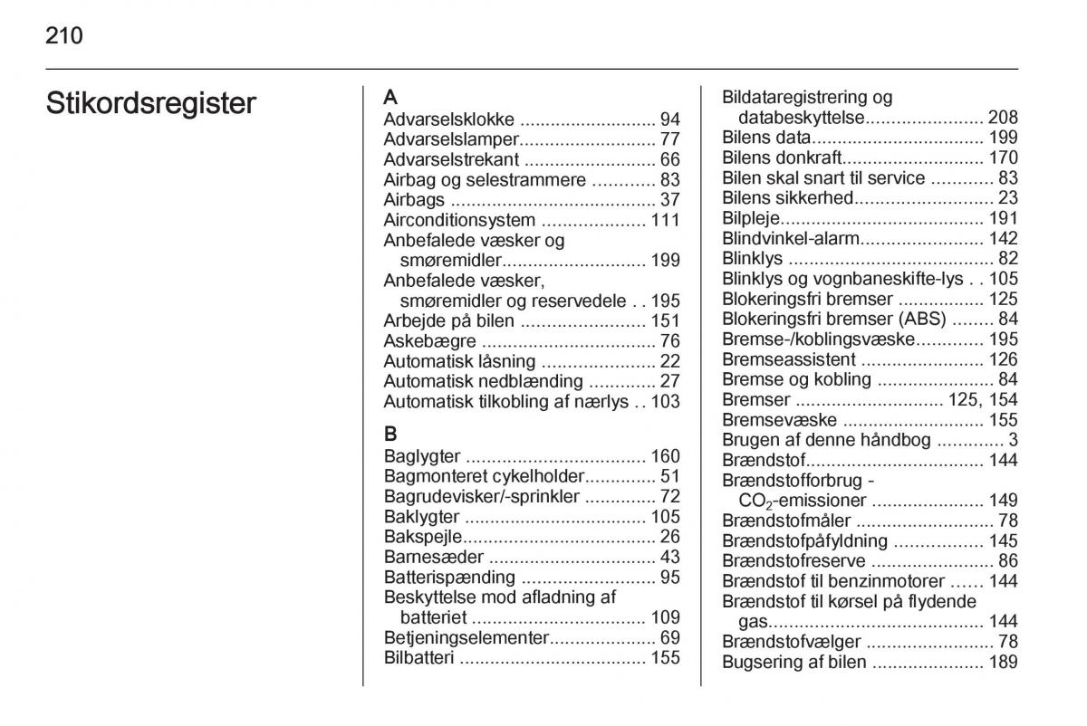 Opel Adam Bilens instruktionsbog / page 212