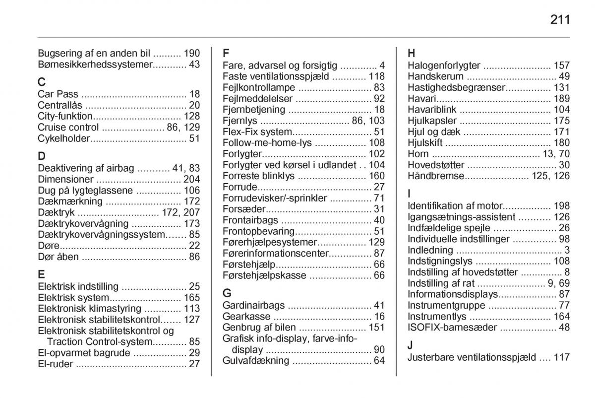 Opel Adam Bilens instruktionsbog / page 213