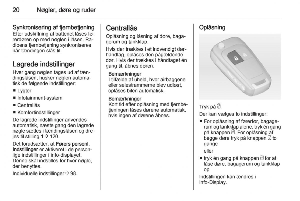 Opel Adam Bilens instruktionsbog / page 22