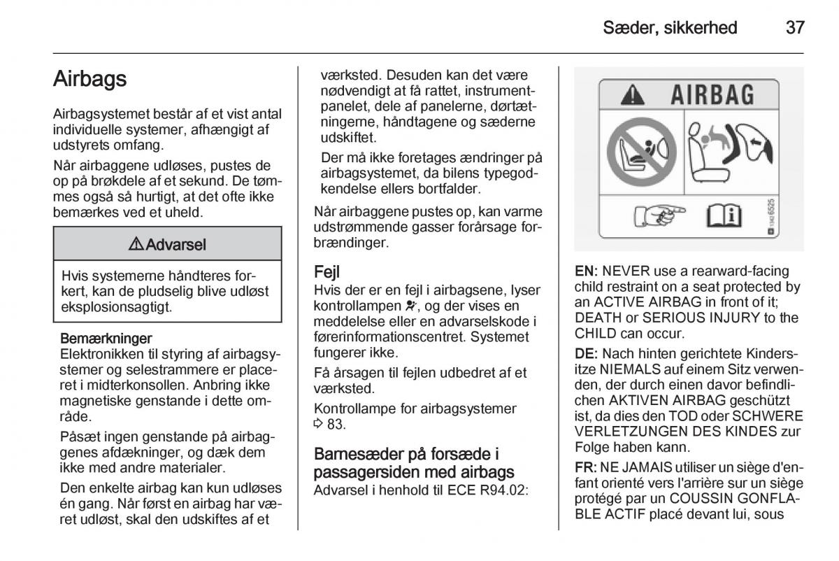 Opel Adam Bilens instruktionsbog / page 39