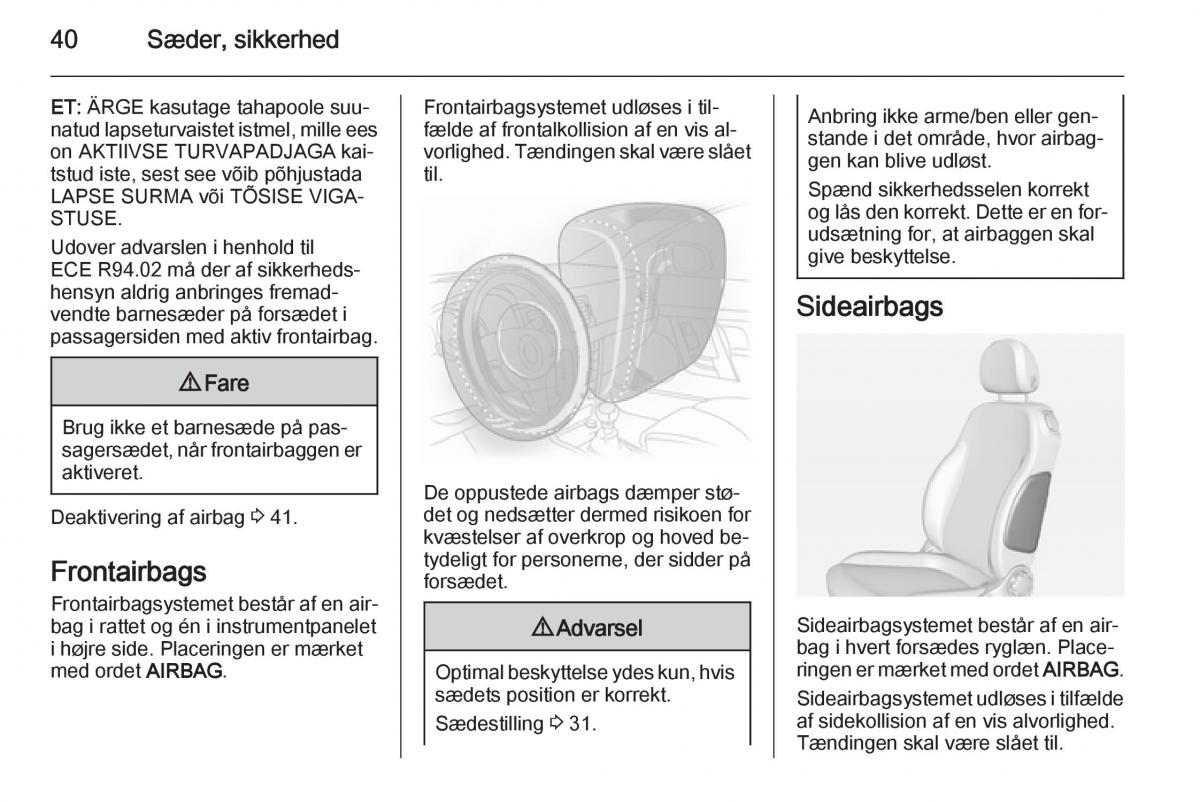 Opel Adam Bilens instruktionsbog / page 42