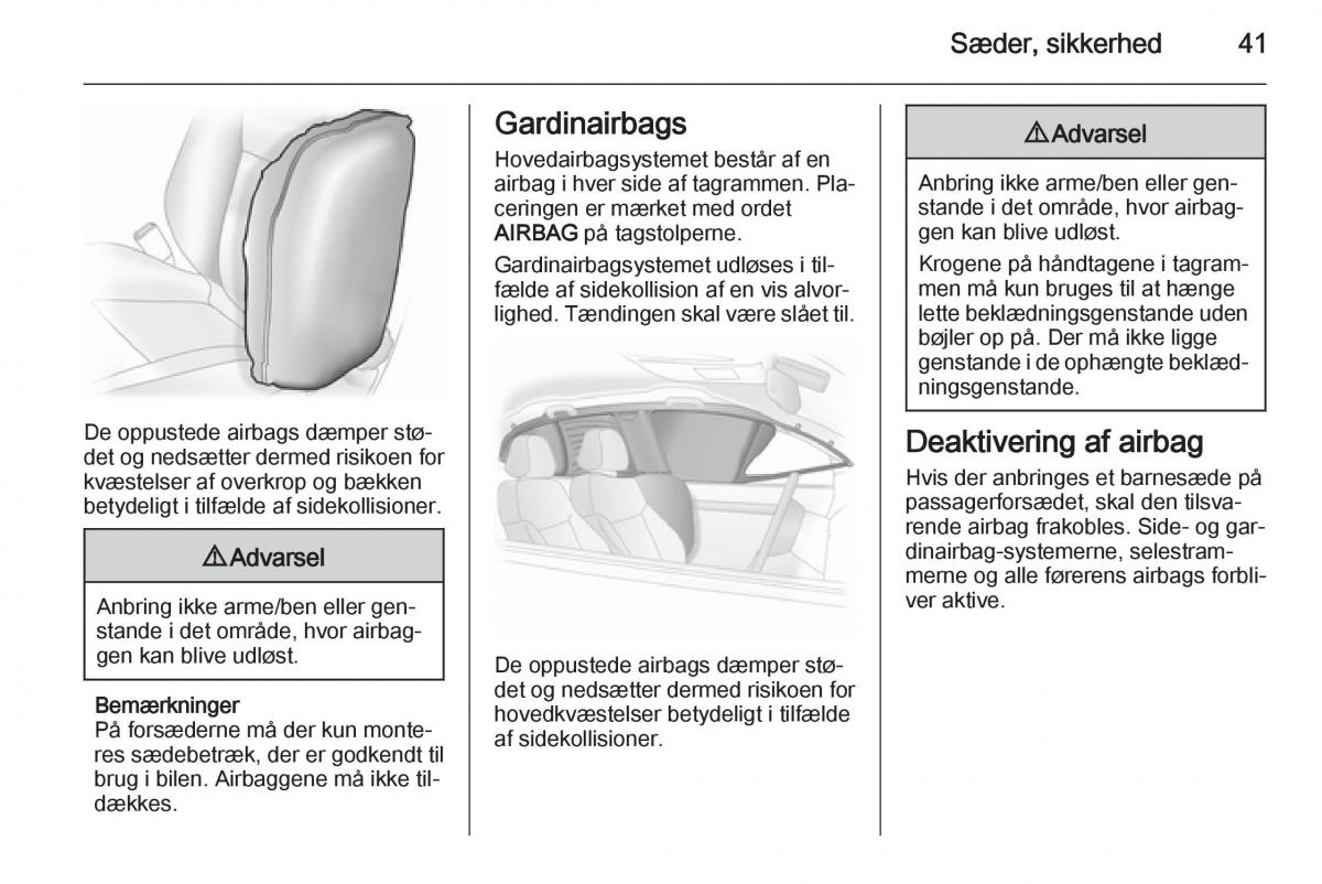 Opel Adam Bilens instruktionsbog / page 43