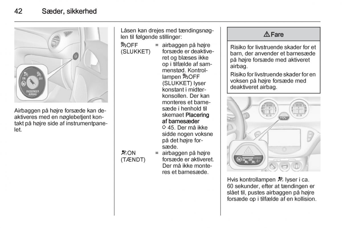 Opel Adam Bilens instruktionsbog / page 44