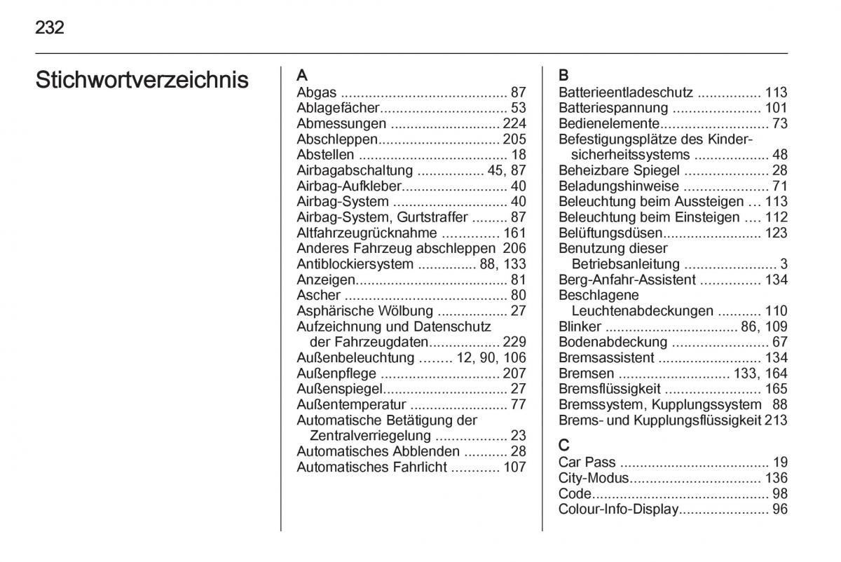 Opel Adam Handbuch / page 234