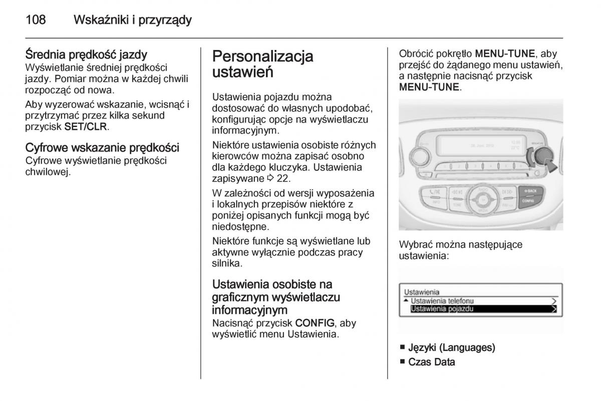 Opel Adam instrukcja obslugi / page 110