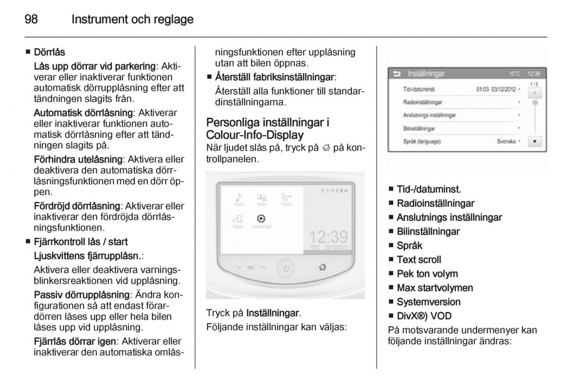 Opel Adam instruktionsbok / page 100