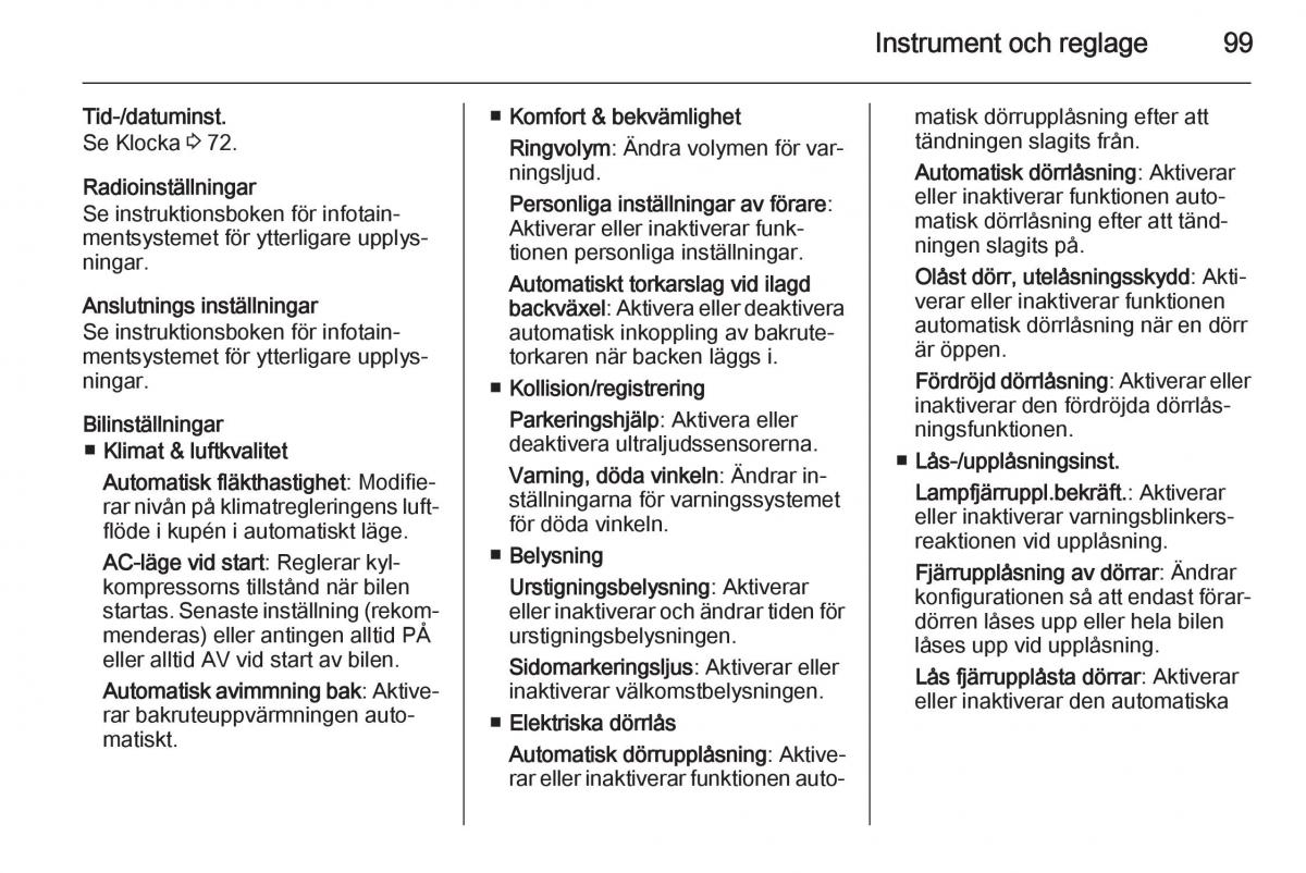 Opel Adam instruktionsbok / page 101