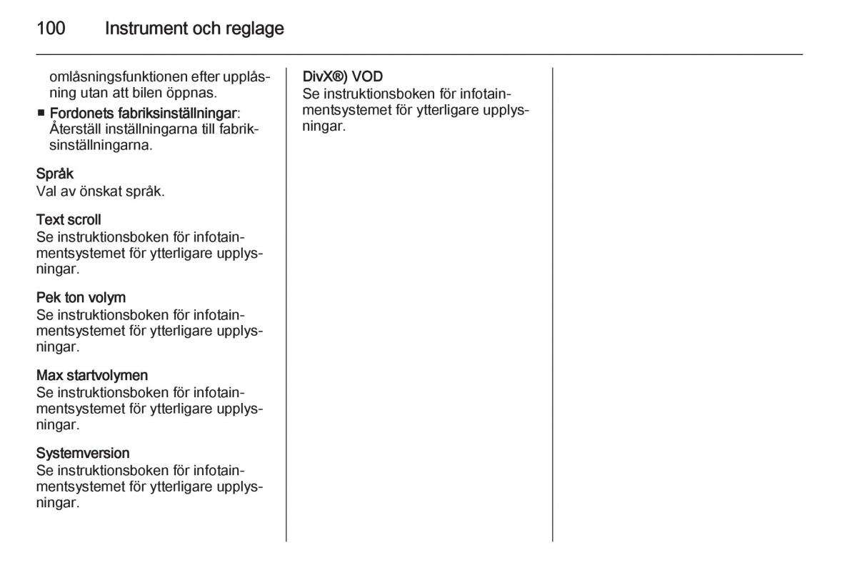 Opel Adam instruktionsbok / page 102