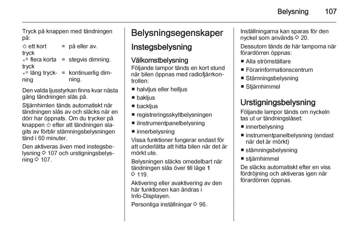 Opel Adam instruktionsbok / page 109