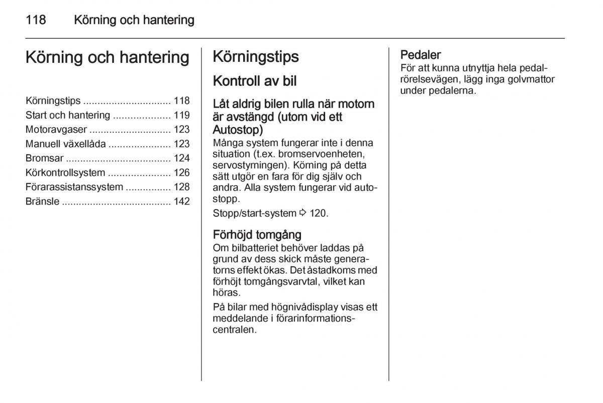 Opel Adam instruktionsbok / page 120