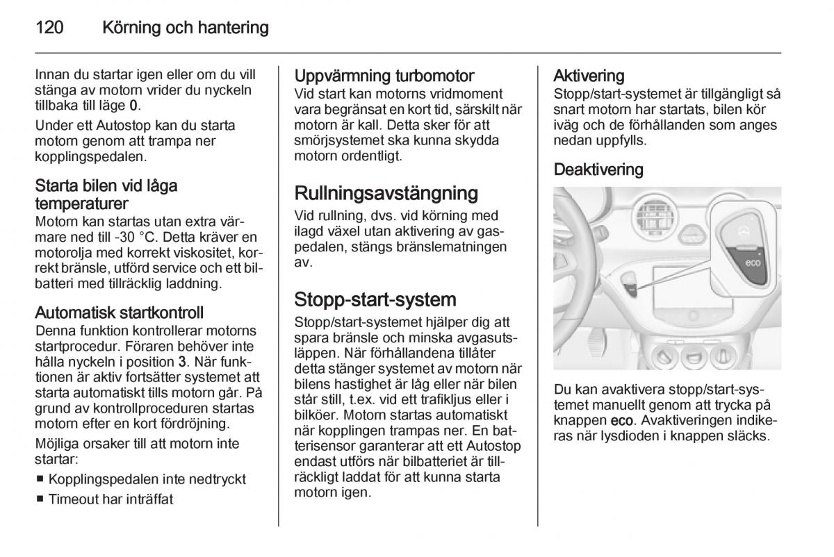 Opel Adam instruktionsbok / page 122