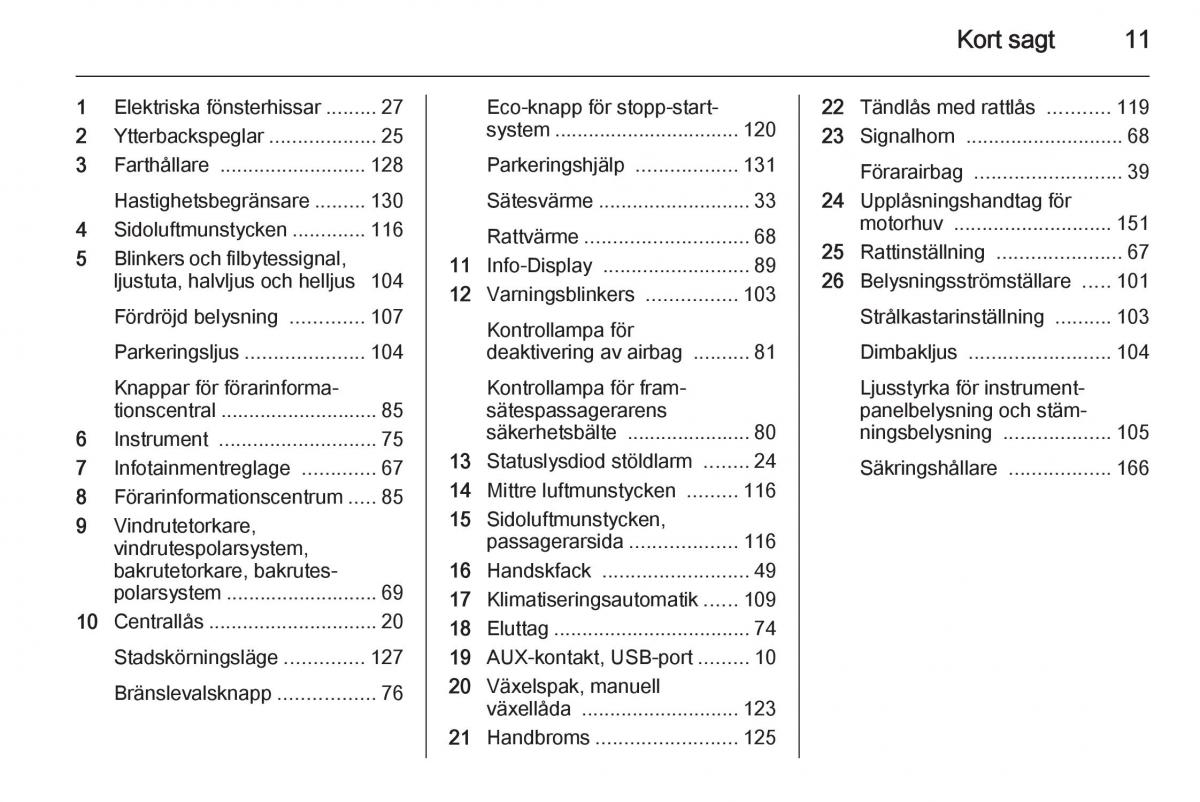 Opel Adam instruktionsbok / page 13