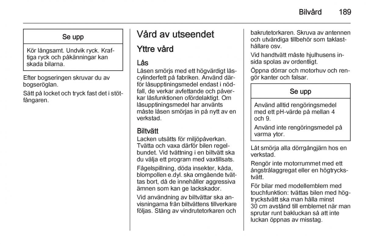 Opel Adam instruktionsbok / page 191