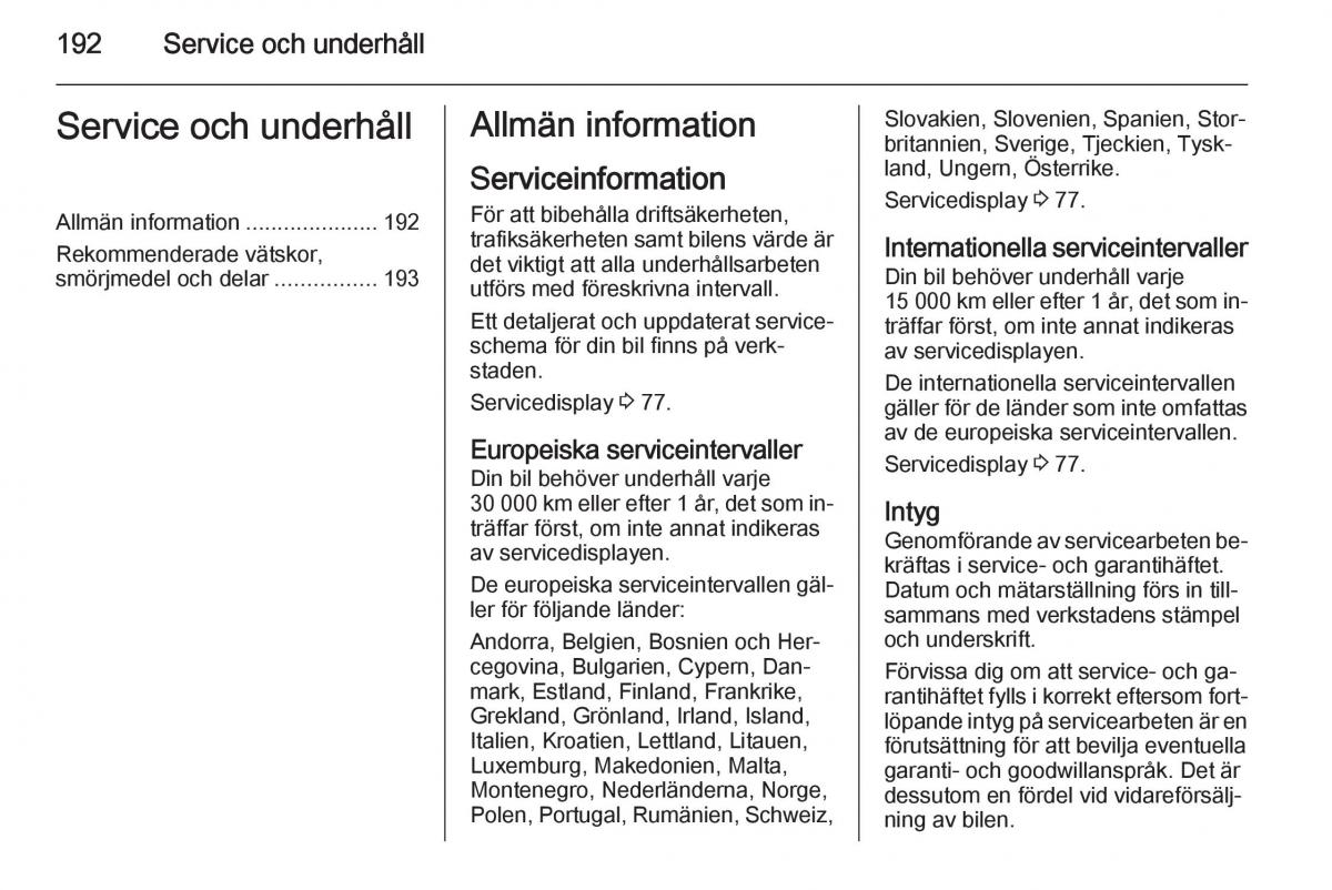 Opel Adam instruktionsbok / page 194