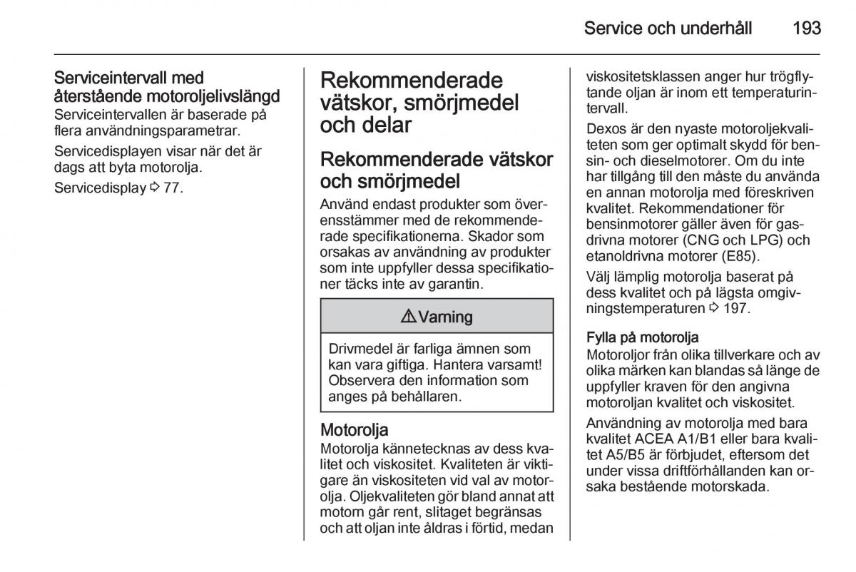 Opel Adam instruktionsbok / page 195