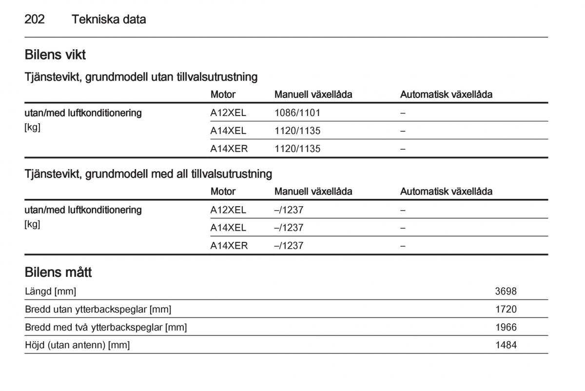 Opel Adam instruktionsbok / page 204