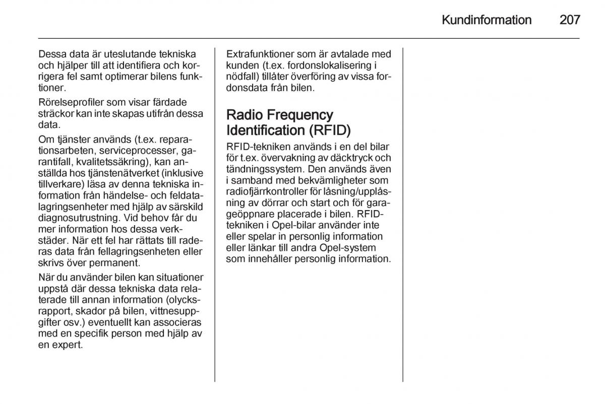 Opel Adam instruktionsbok / page 209