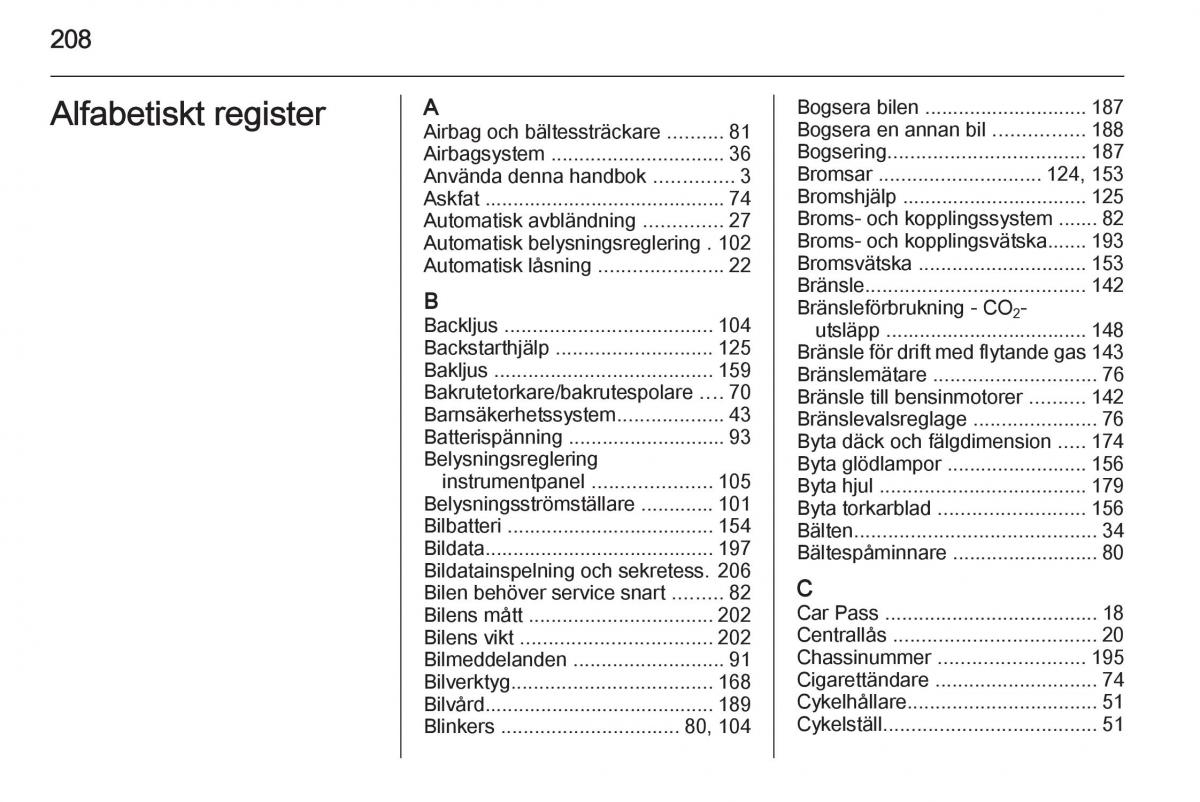 Opel Adam instruktionsbok / page 210