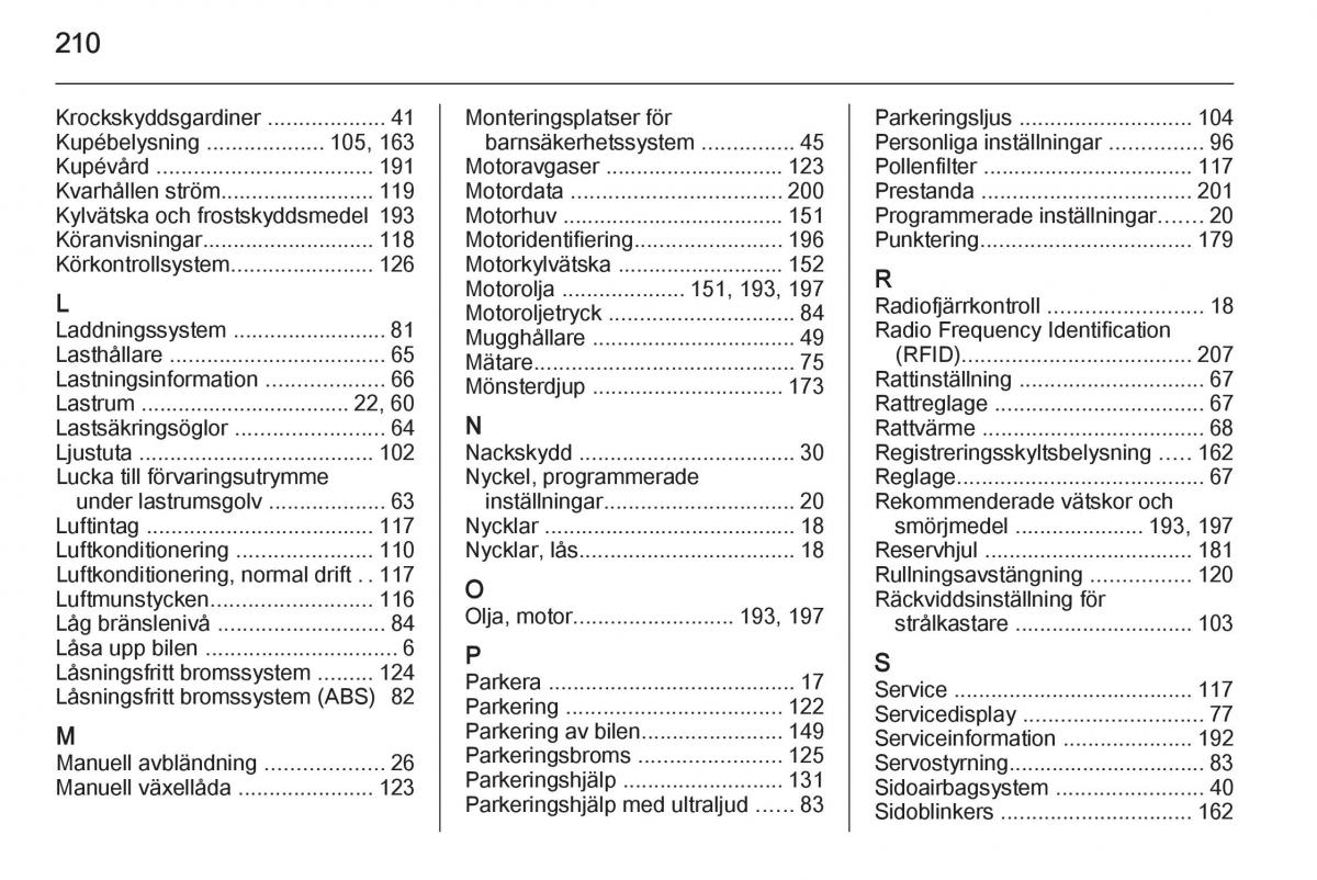 Opel Adam instruktionsbok / page 212