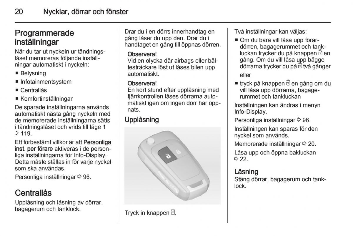 Opel Adam instruktionsbok / page 22