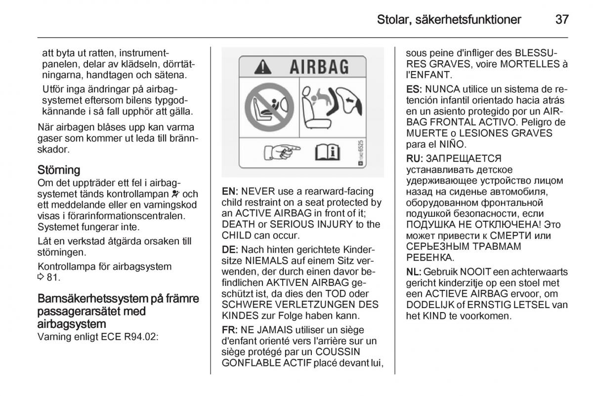 Opel Adam instruktionsbok / page 39