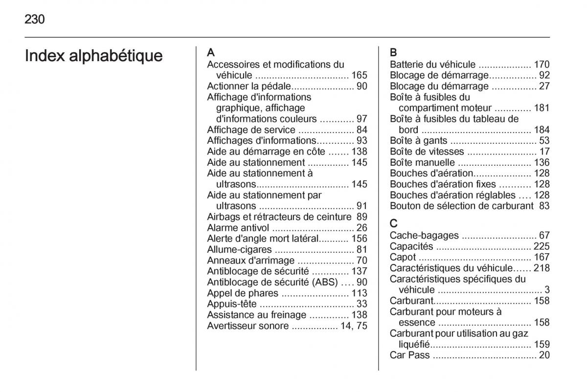 Opel Adam manuel du proprietaire / page 232