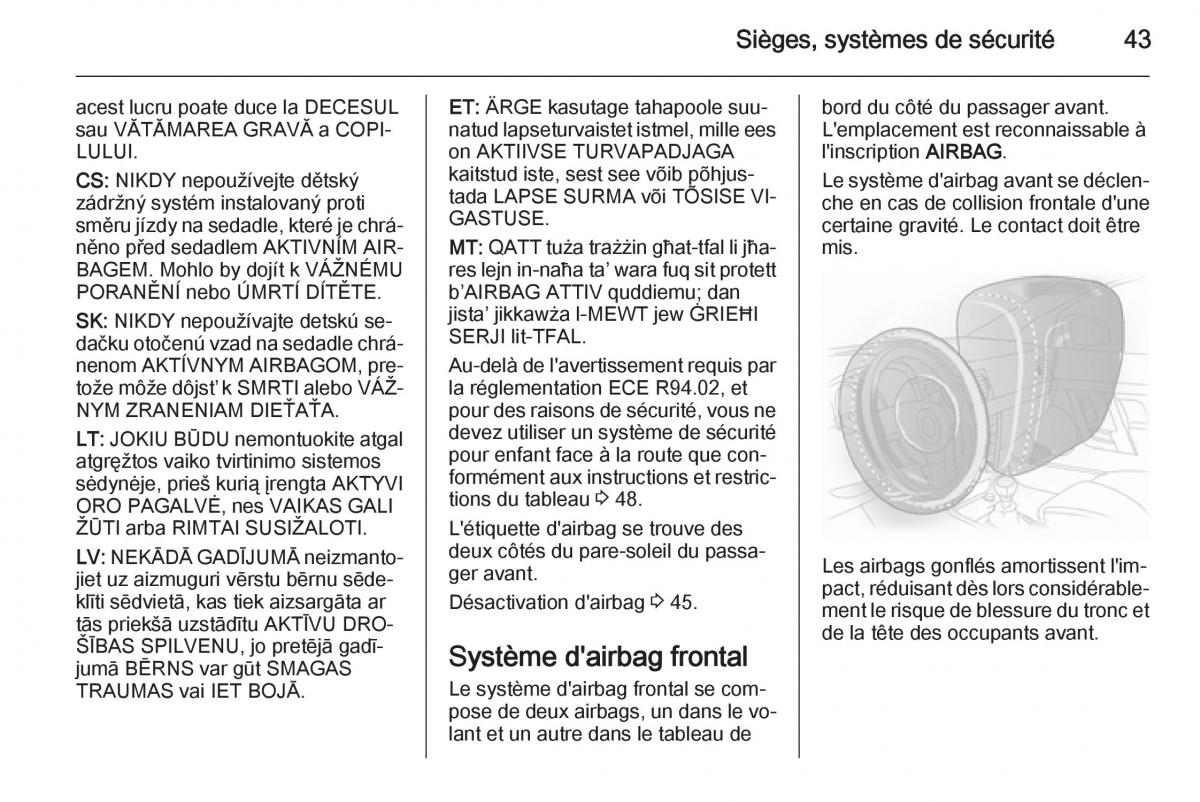 Opel Adam manuel du proprietaire / page 45