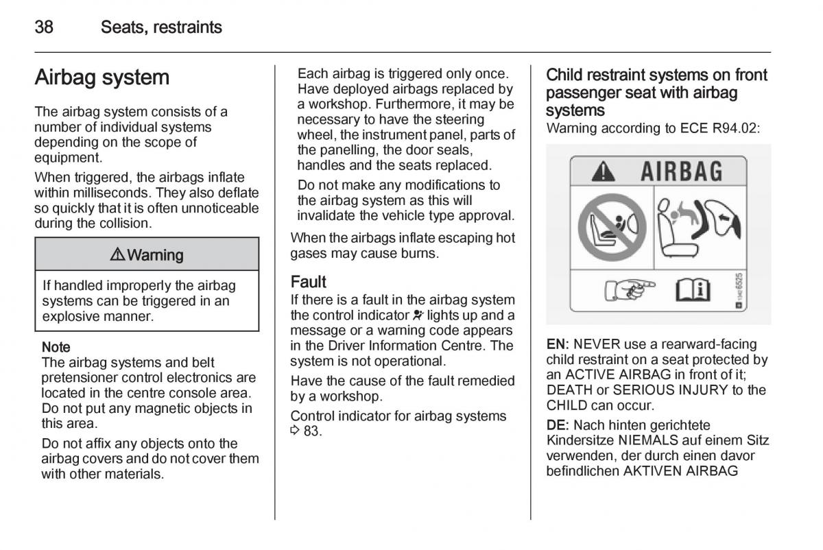 Opel Adam owners manual / page 40