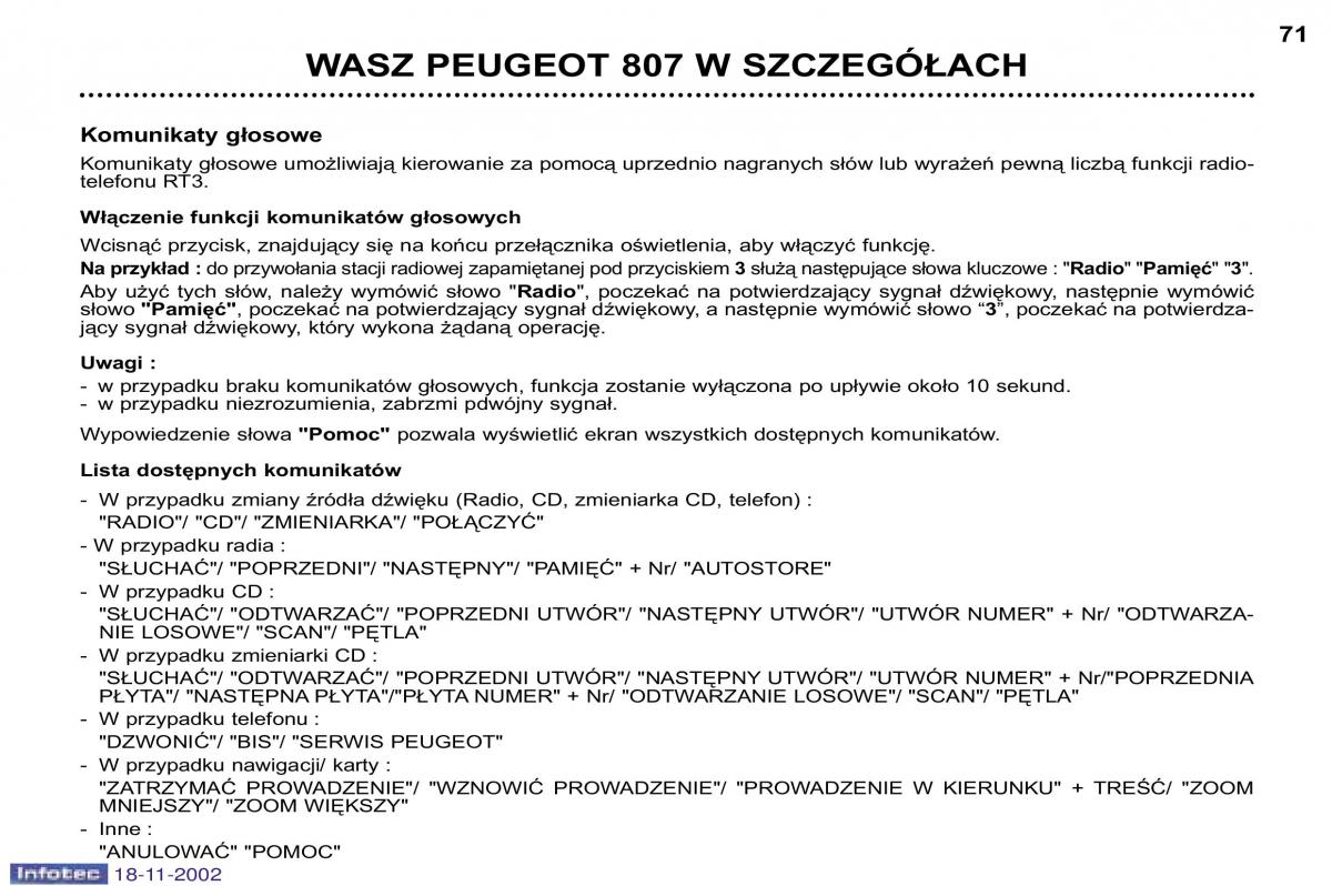 Peugeot 807 instrukcja obslugi / page 71