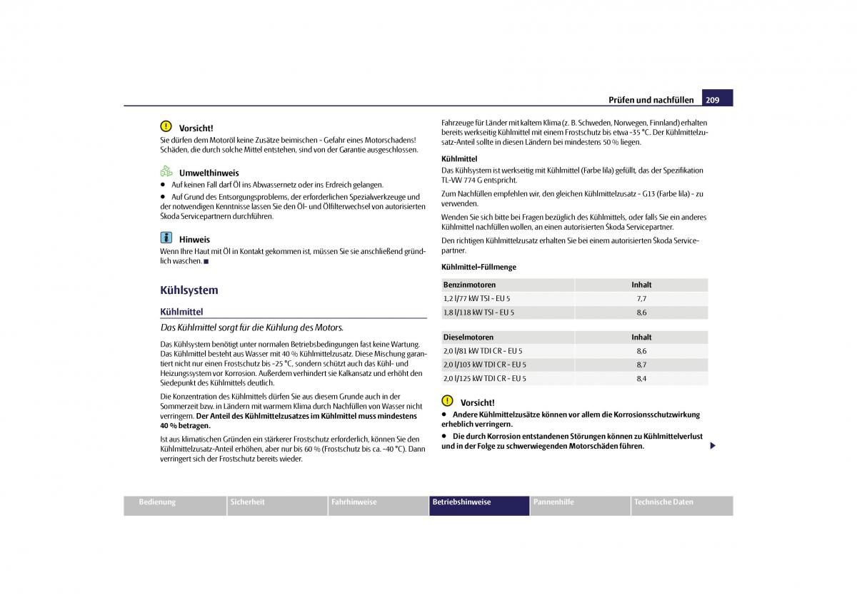 Skoda Yeti Handbuch / page 210