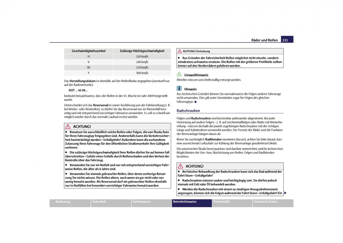 Skoda Yeti Handbuch / page 222