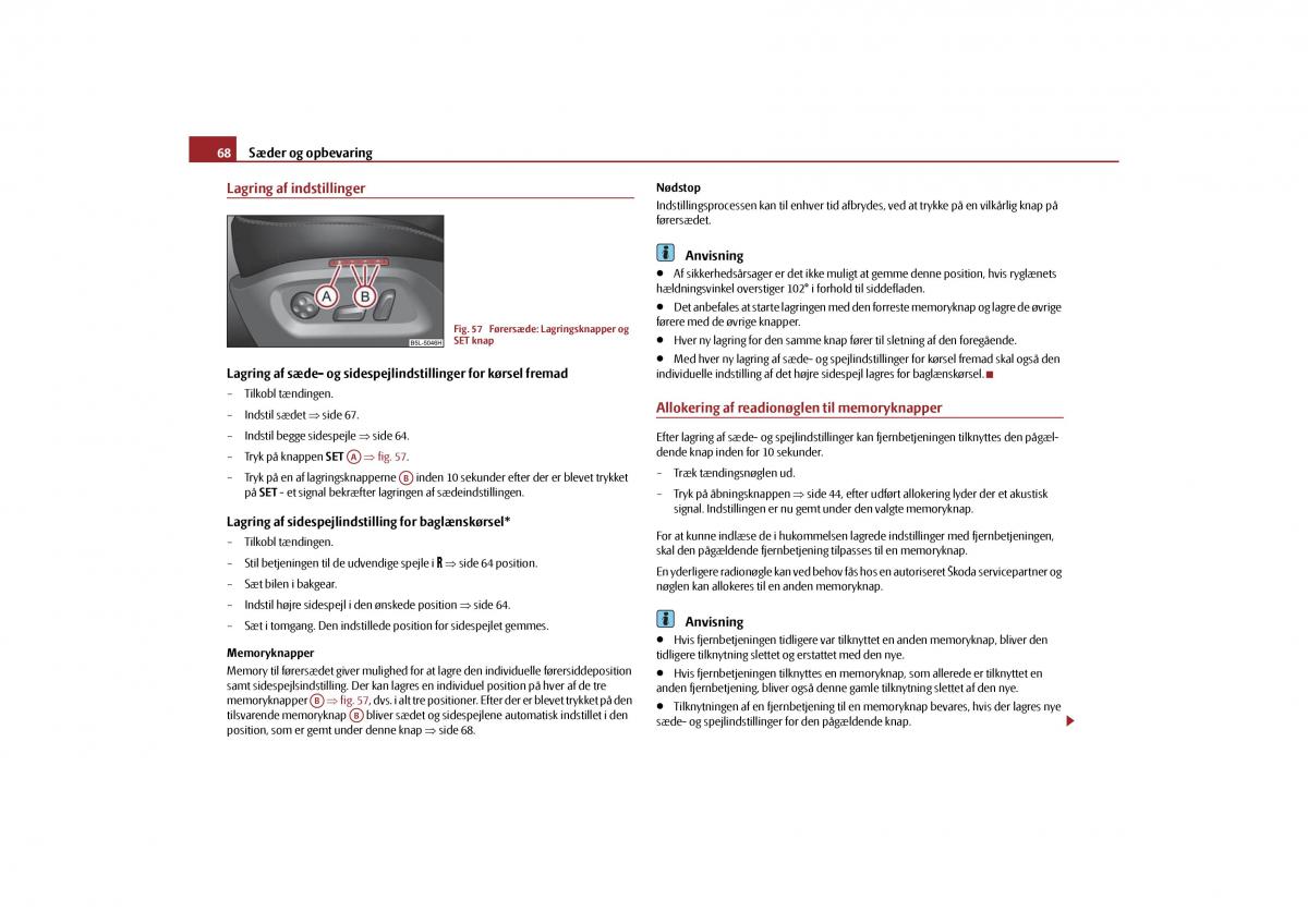 Skoda Yeti Bilens instruktionsbog / page 70