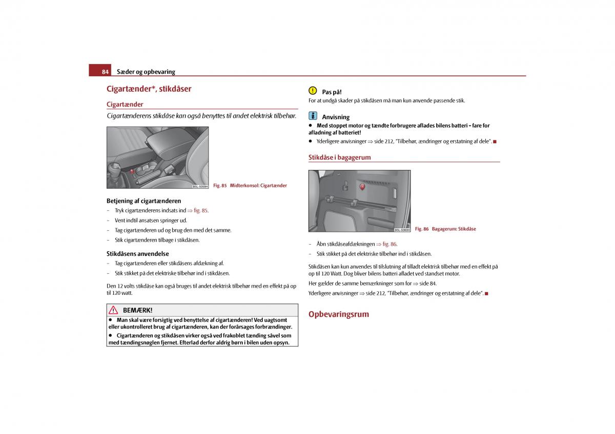Skoda Yeti Bilens instruktionsbog / page 86