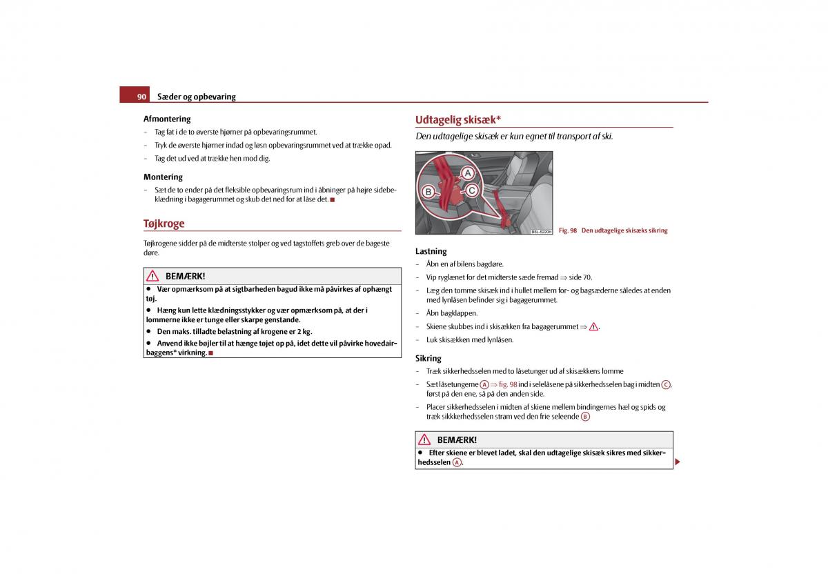 Skoda Yeti Bilens instruktionsbog / page 92