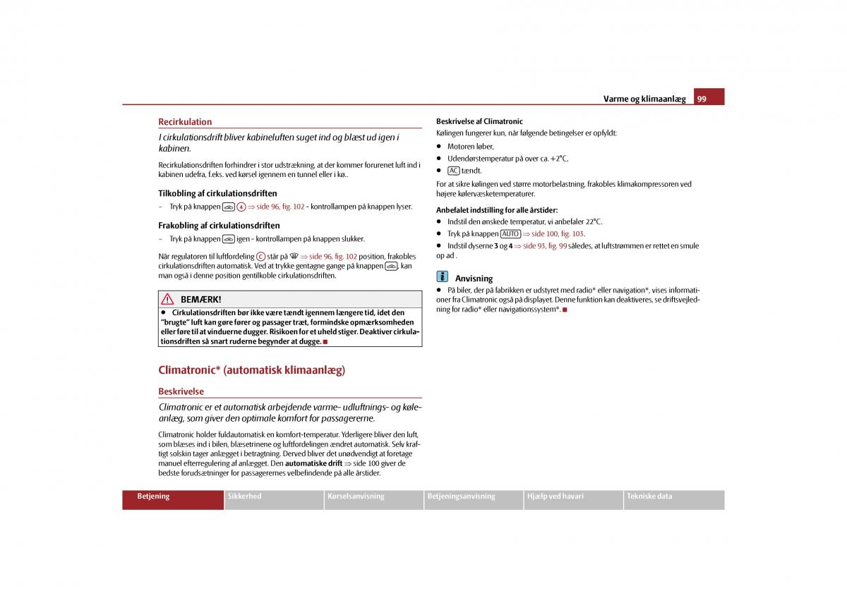 Skoda Yeti Bilens instruktionsbog / page 101